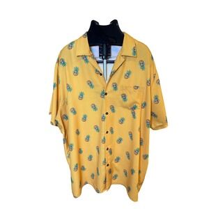 MCEDAR Mens Yellow Pineapple Print Short Sleeve Button Up Shirt Size 2XL